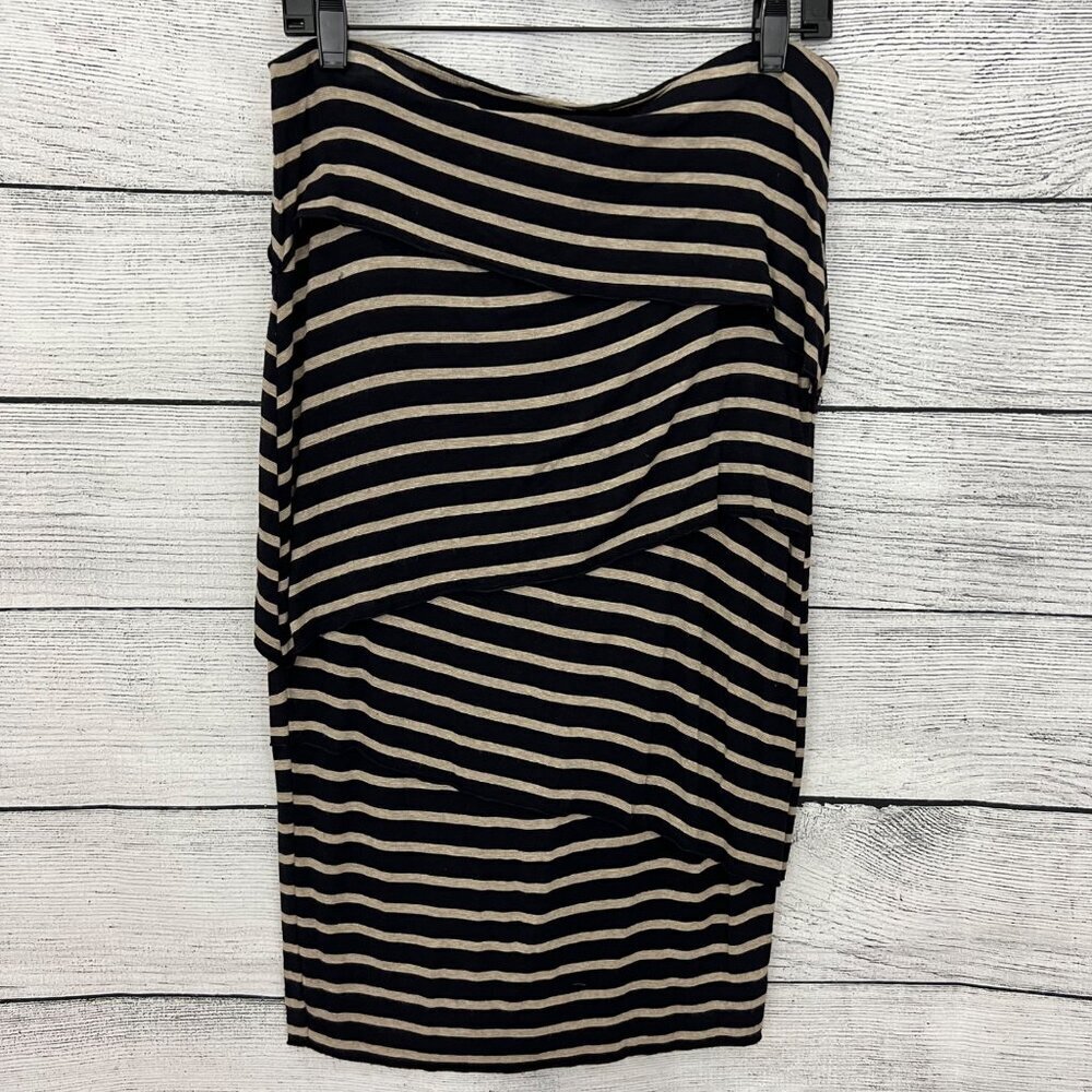 Bailey 44 Black & Beige Striped Bodycon Skirt Ruched Design,  Size M